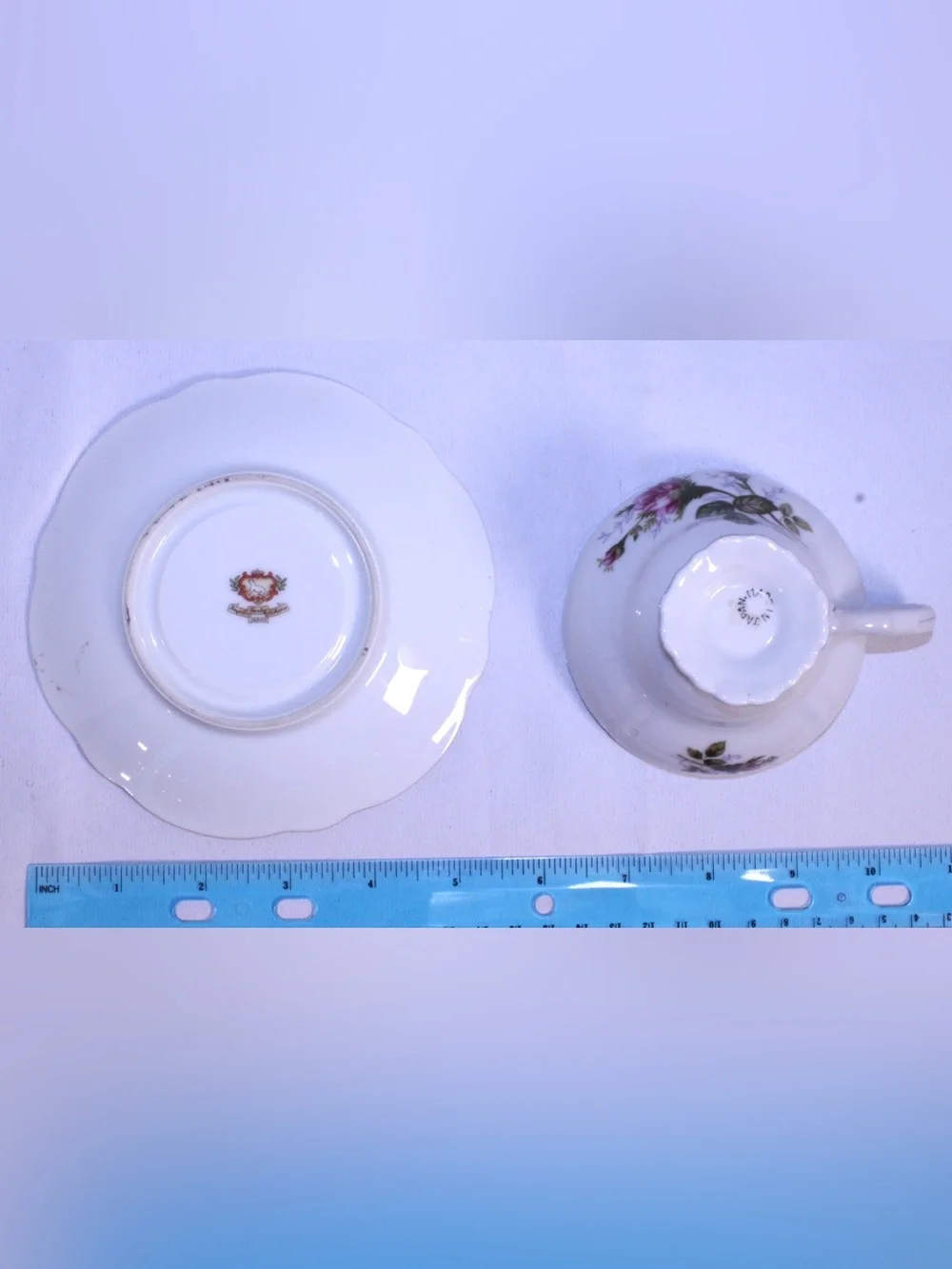 Vintage Royal Sealy China Moss Rose Teacup and Saucer Set